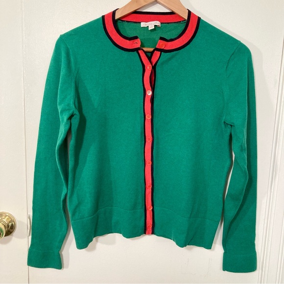 Minnie Rose Cardigan Sweater Colorblock Green/Red/Black Cotton Blend Button-Down - Picture 1 of 4